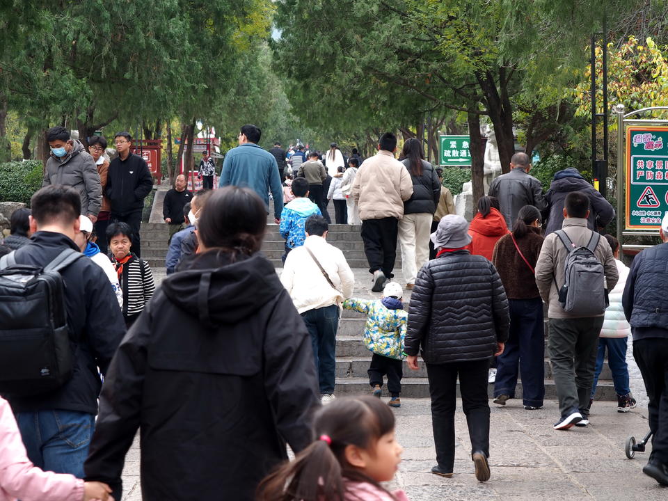 济南雨雪冬日将至，大批市民到千佛山享受最后的美丽秋日