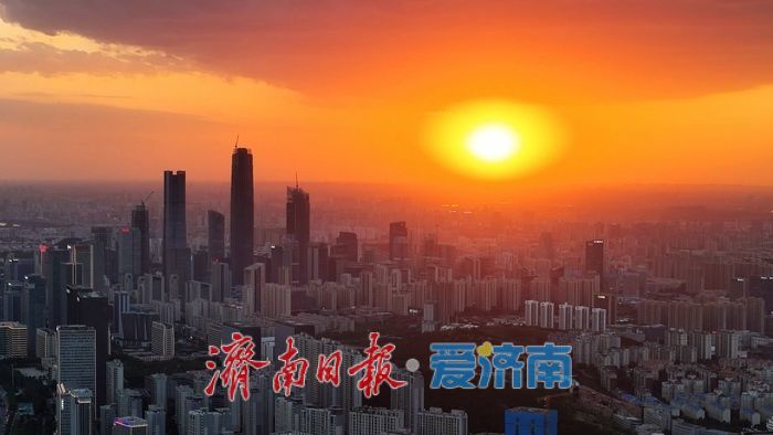 落日似火!济南 CBD 天际线的夕阳盛宴