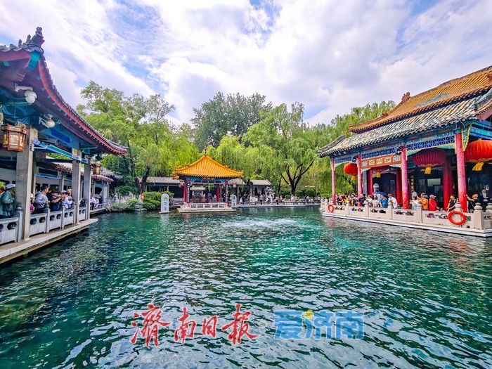 一年四季 泉在济南丨高位稳驻泉韵盎然 趵突泉29.21米水位持续在线引客打卡